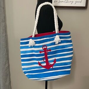 Nautical Striped Tote Bag with Anchor Design